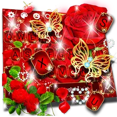 Red Rose Gold Butterfly Keyboard Theme APK download