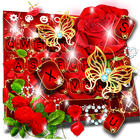 Red Rose Gold Butterfly Keyboard Theme icône