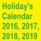 Holidays Calendar 2016, 2017, 2018, 2019 आइकन