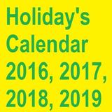 Holidays Calendar 2016, 2017, 2018, 2019 icono