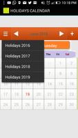 Holidays Calendar 2016, 2017, 2018, 2019 screenshot 1