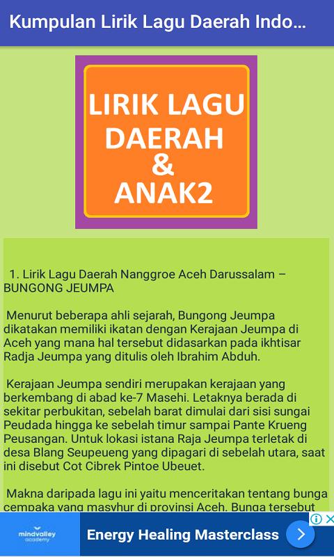 Kumpulan Lirik Lagu Daerah Indonesia Dan Lagu Anak Für