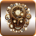 Steampunk Skull Clock Live Wallpaper icône