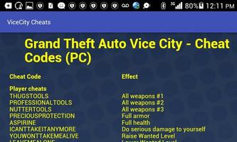 Cheat Codes for GTA Vice City capture d'écran 1