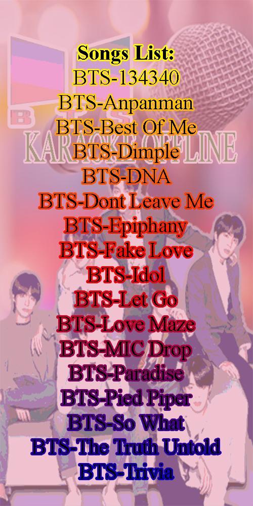 Bts Offline Karaoke New Songs With Lyric For Android Apk Download - roblox code for bts pied piper free roblox obby games