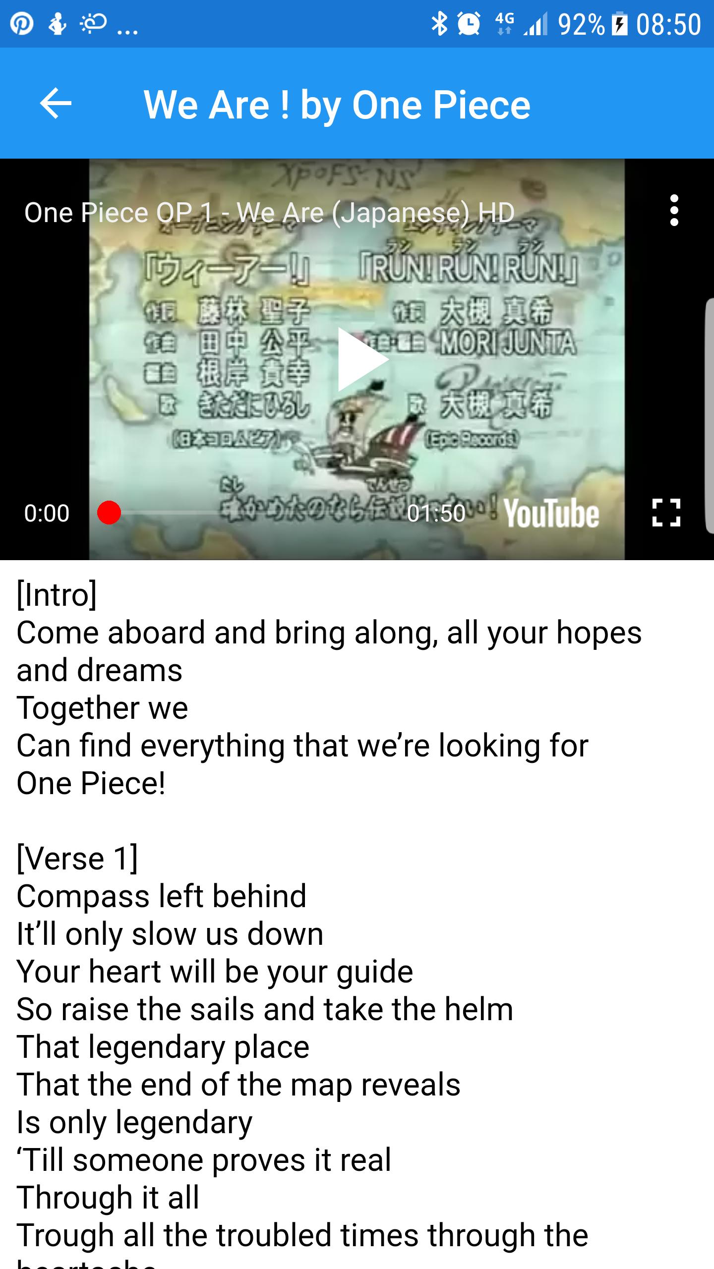 One Piece Openning All Song Lyrics For Android Apk Download