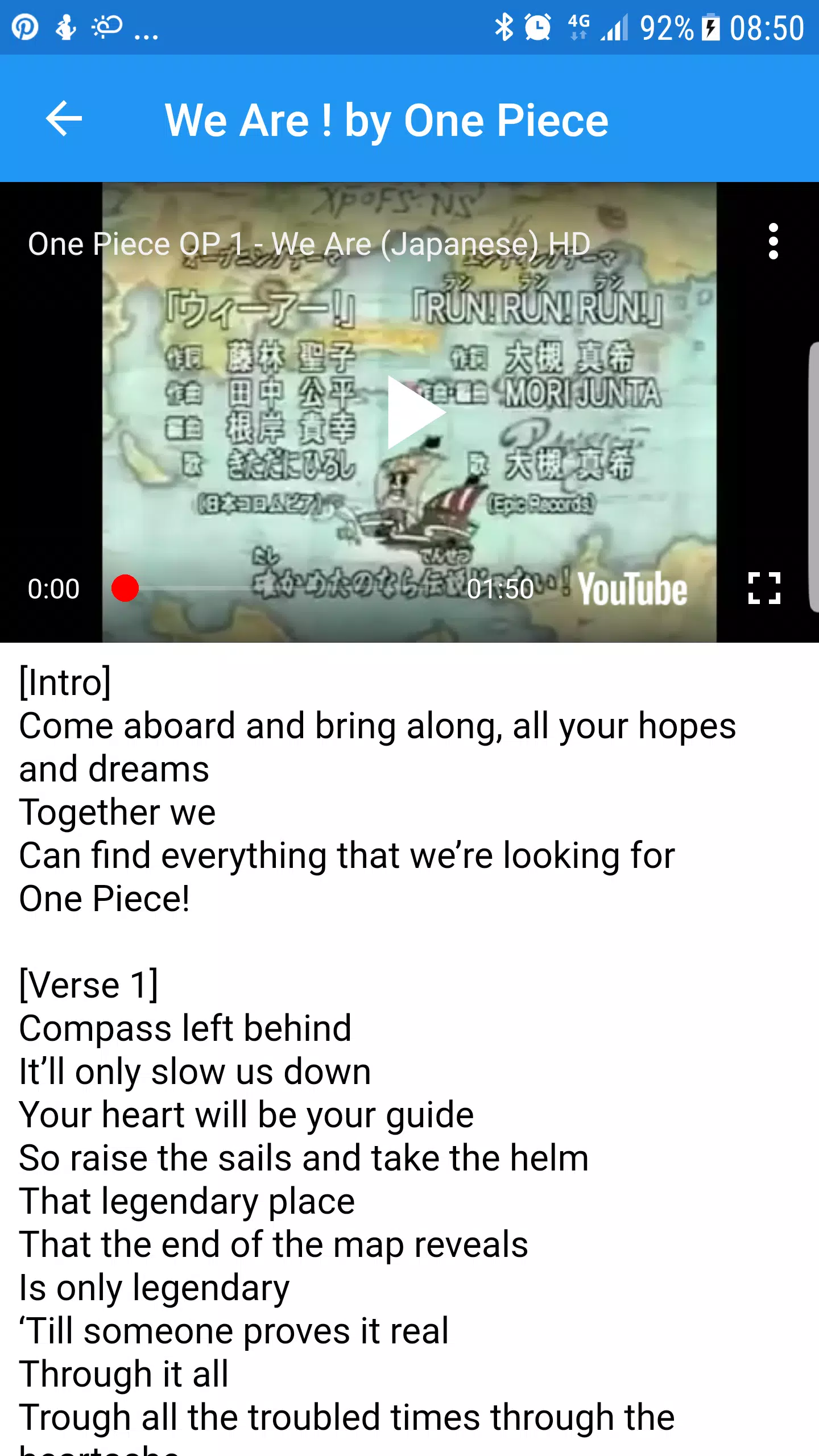 One Piece Opening 1 Japanese/English Lyrics Full Version ) 