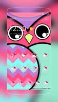 Owl kawaii pink blue Affiche