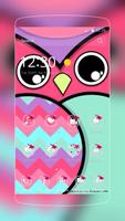 Owl kawaii pink blue постер