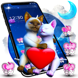 3D Love Couple Cat Theme icône