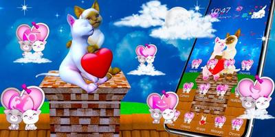 3D Love Couple Cat Theme تصوير الشاشة 3