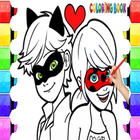 miraculous  ladybug and cat noir drawing coloring icône