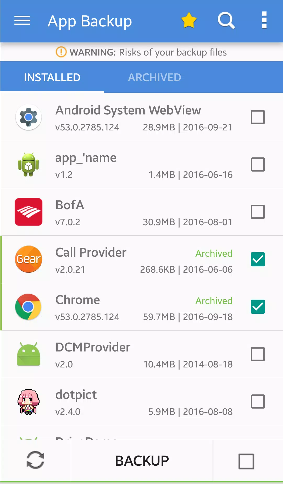 Android के लिए App Backup & Restore Pro नवीनतम वर्शन 1.0.5