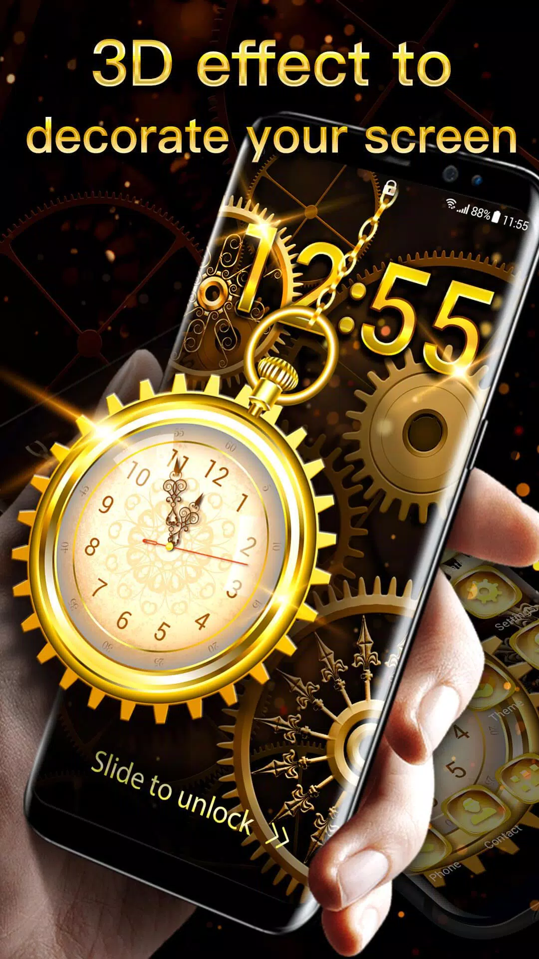 3D Golden Analog Clock lock screen APK for Android Download