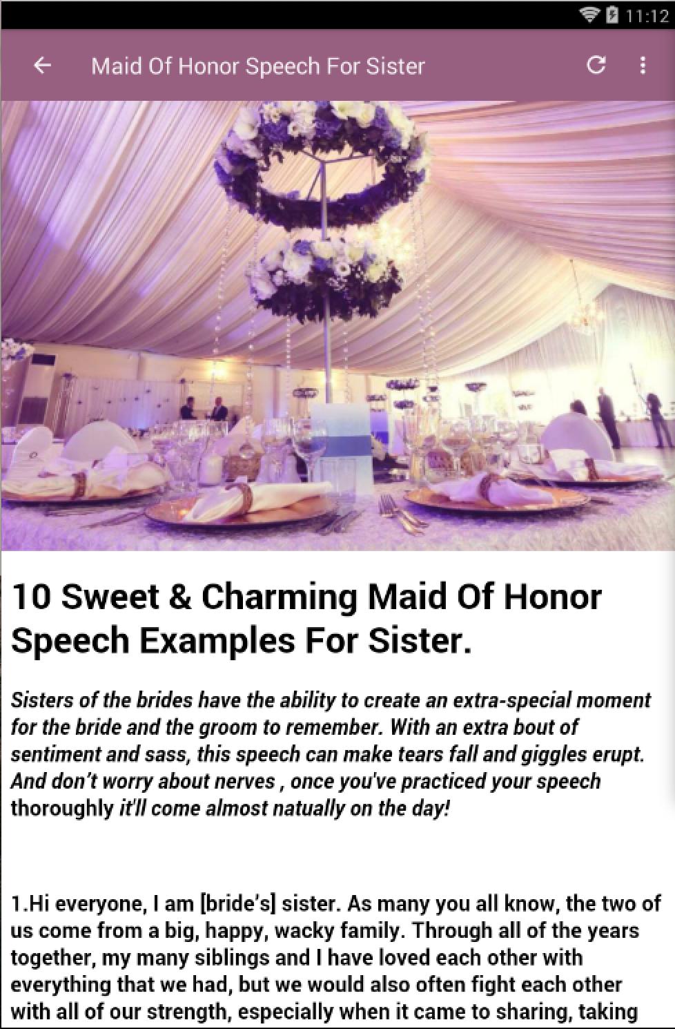 Speech example maid of honor How To