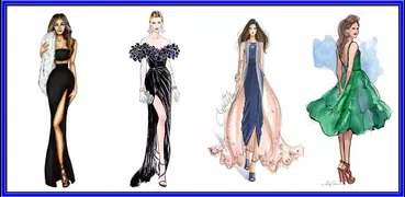 Drawings of designer dresses, sketches