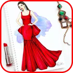 Drawings of designer dresses, sketches