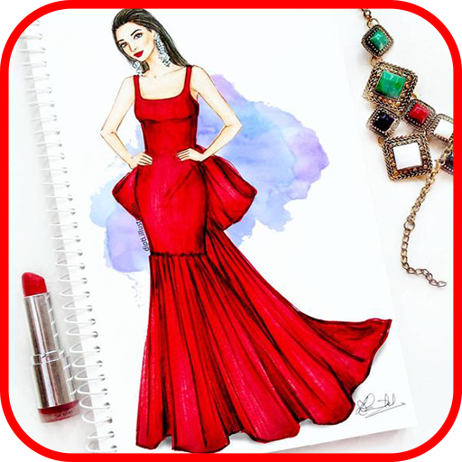 Drawings of designer dresses, sketches