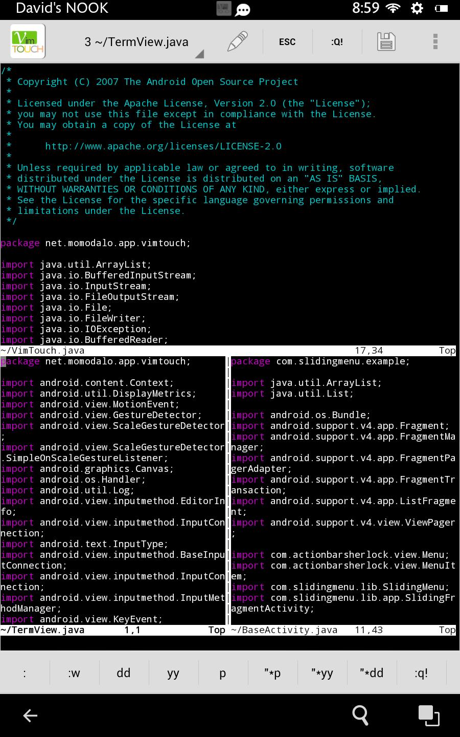 Import handlers. Vim1 Android. Vim Motions. Import Android. Android open source Project.