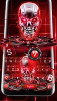 Red Neon tech skull Keyboard Theme पोस्टर