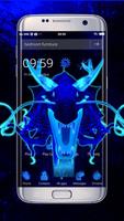 Neon Blue Dragon 3D Affiche