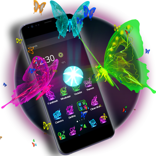 3D Neon Butterfly Theme