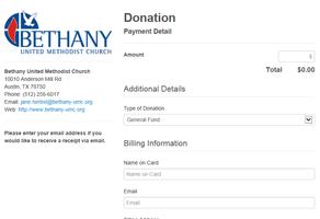 Bethany UMC Donate screenshot 2