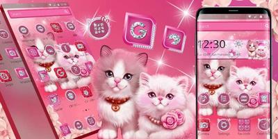 Thème FREE Pink Salmon Color Diamond Kittens capture d'écran 3