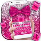 Pink Glitter Bow Keyboard Theme أيقونة