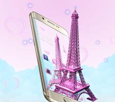 3D Pink Paris Eiffel Tower পোস্টার