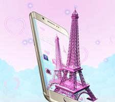 Rose 3D Paris Tour Eiffel Affiche