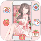 Pink Strawberry Girl Theme &amp; Lock Screen иконка