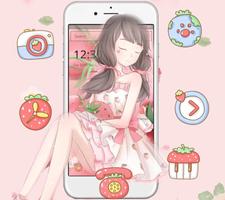 Pink Strawberry Girl Theme &amp; Lock Screen poster