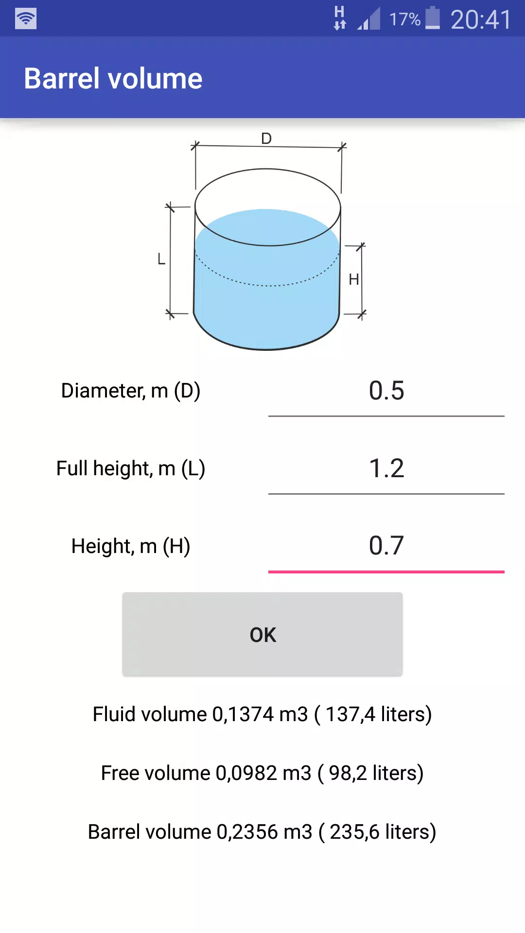 Калькулятор куба воды. Объем бочки 208 литров в м3. Объем бочки 200 литров в м3. Как рассчитать объем жидкости в емкости. Формула объёма бочки в литрах.