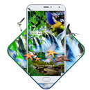 waterfall birds nature theme aplikacja