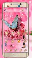 粉色蝴蝶玫瑰主題- 三星華為智能安卓手機系統高清鍵盤屏保壁紙 截图 2