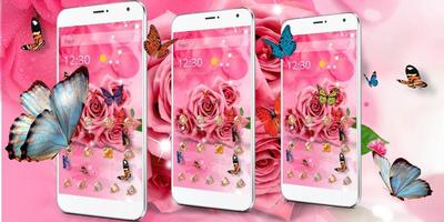 粉色蝴蝶玫瑰主題- 三星華為智能安卓手機系統高清鍵盤屏保壁紙 截图 3