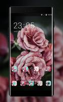 Cool theme rose pink raindrop flower summer الملصق