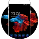 Neon Fish Theme: Dark Blue & Red Wallpaper HD APK