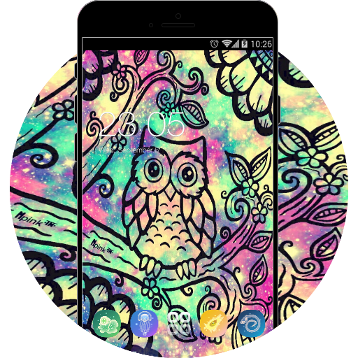 Galaxy Neon Theme:Cute Colorful Owl Live Wallpaper