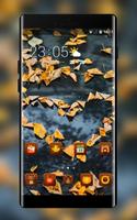 پوستر Theme for fall leaves love heart shape wallpaper