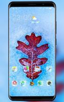 Theme for natural red leaf under ice wallpaper Affiche