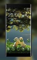 Pet animal theme puppy couple sunset wallpaper plakat