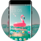 Theme for red flamingo floating wallpaper ikona