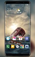 Theme for LG v30 telephone booth drowning in sea پوسٹر