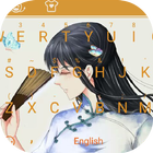 Long Hair Girl Theme&Emoji Keyboard icône