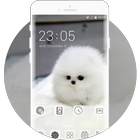 cute white hairy puppy pet theme ícone