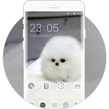 cute white hairy puppy pet theme icono