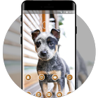 bright cute puppy pet theme icono