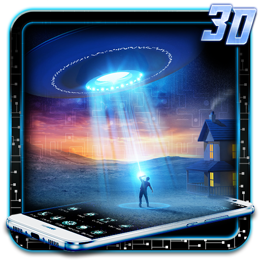 3D Neon Alien UFO Theme